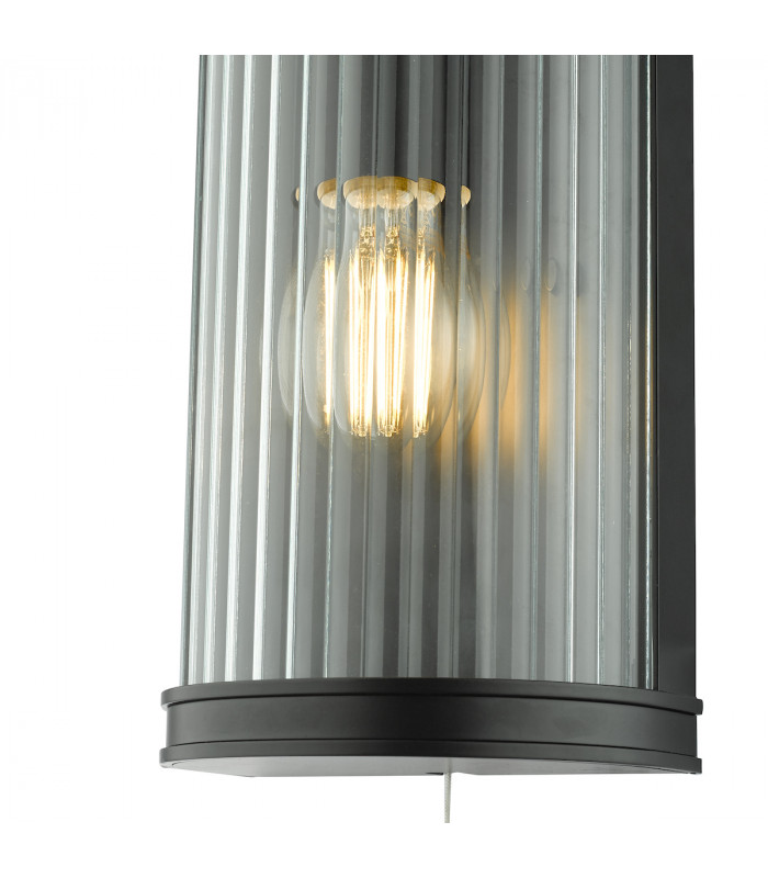 Outdoor Wall Lamp Matt Black Ribbed Glass IP44-3