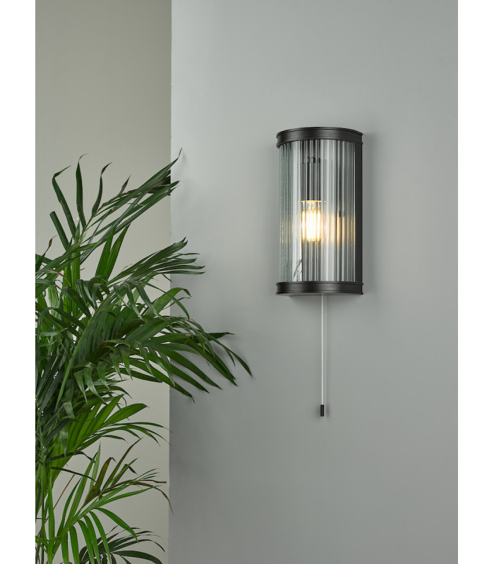 Outdoor Wall Lamp Matt Black Ribbed Glass IP44-7