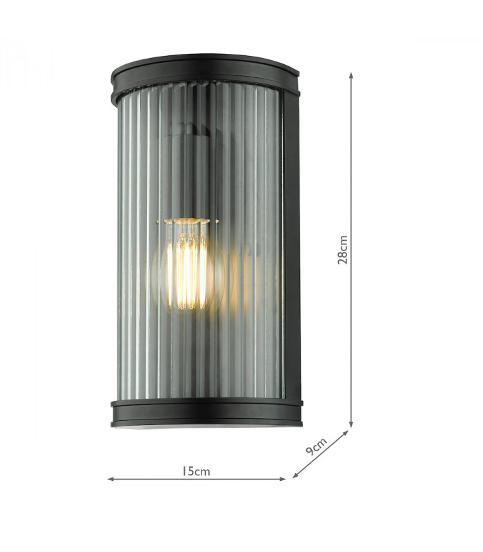 Outdoor Wall Lamp Matt Black Ribbed Glass IP44