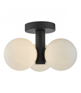 Triple Globe 3 Light Semi Flush Matt Black Opal Glass-1