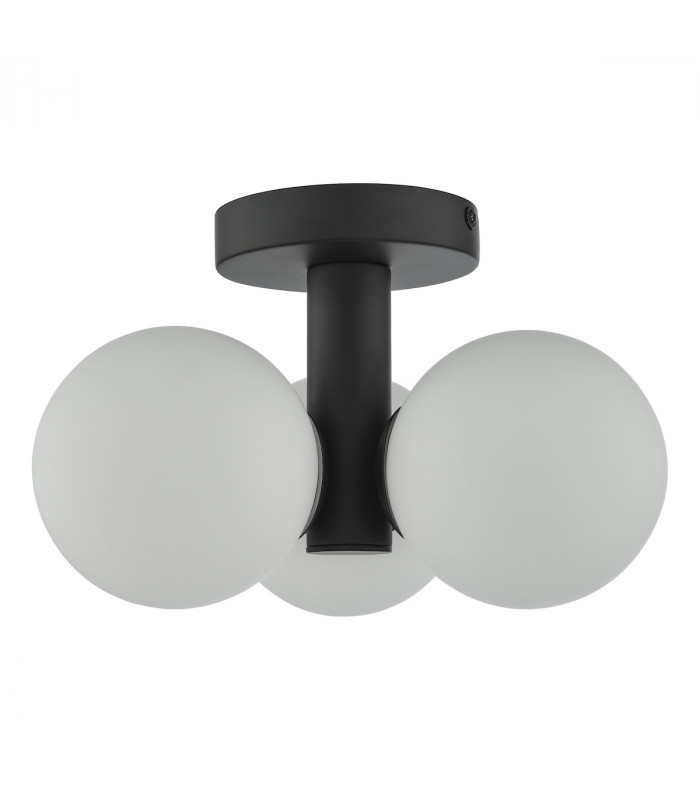 Triple Globe 3 Light Semi Flush Matt Black Opal Glass-2