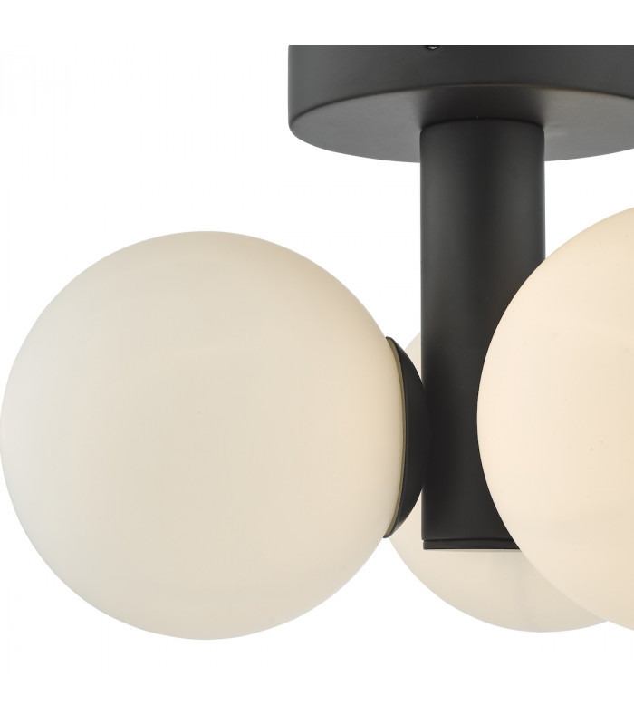 Triple Globe 3 Light Semi Flush Matt Black Opal Glass-3