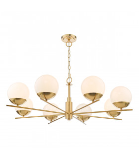 8 Light Pendant Ceiling Light Natural Brass Opal Glass Globe-1