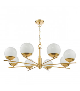 8 Light Pendant Ceiling Light Natural Brass Opal Glass Globe-2