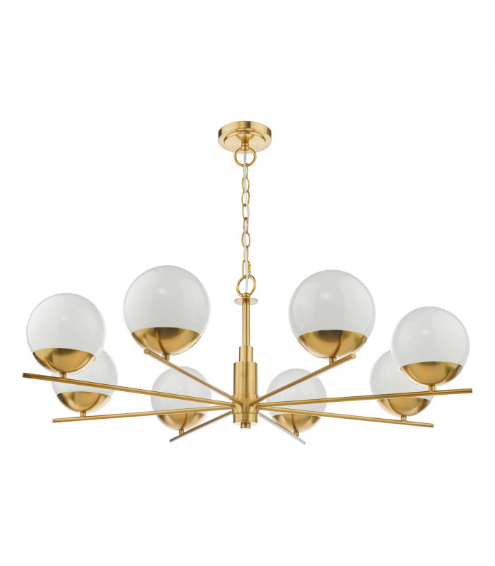 8 Light Pendant Ceiling Light Natural Brass Opal Glass Globe-2