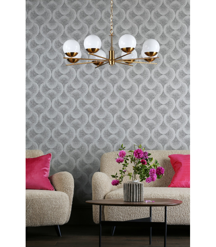 8 Light Pendant Ceiling Light Natural Brass Opal Glass Globe-7