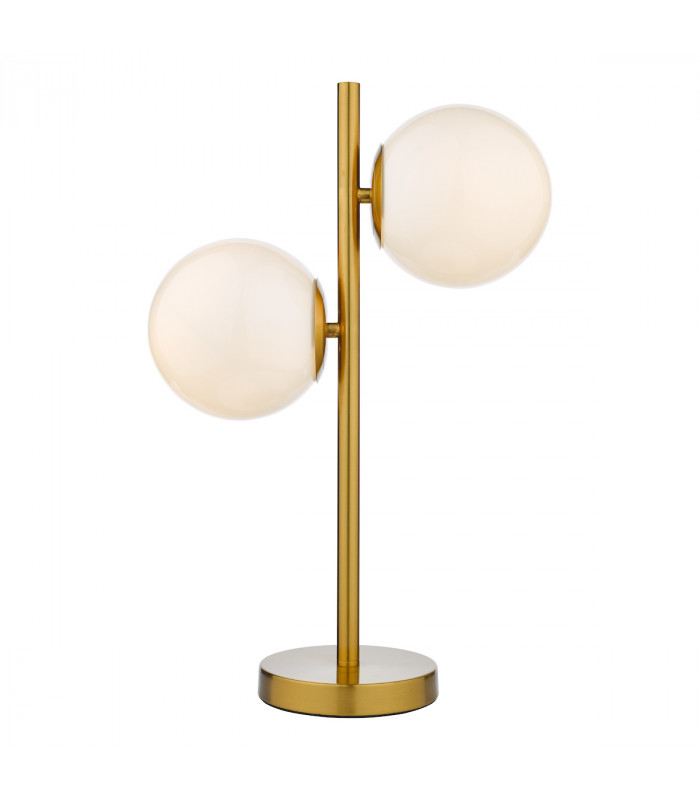 Globe Table Lamp 2 Light Natural Brass Opal Glass-1