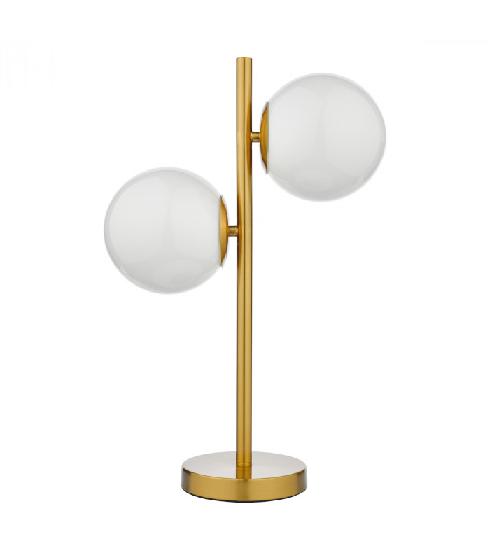 Globe Table Lamp 2 Light Natural Brass Opal Glass-2