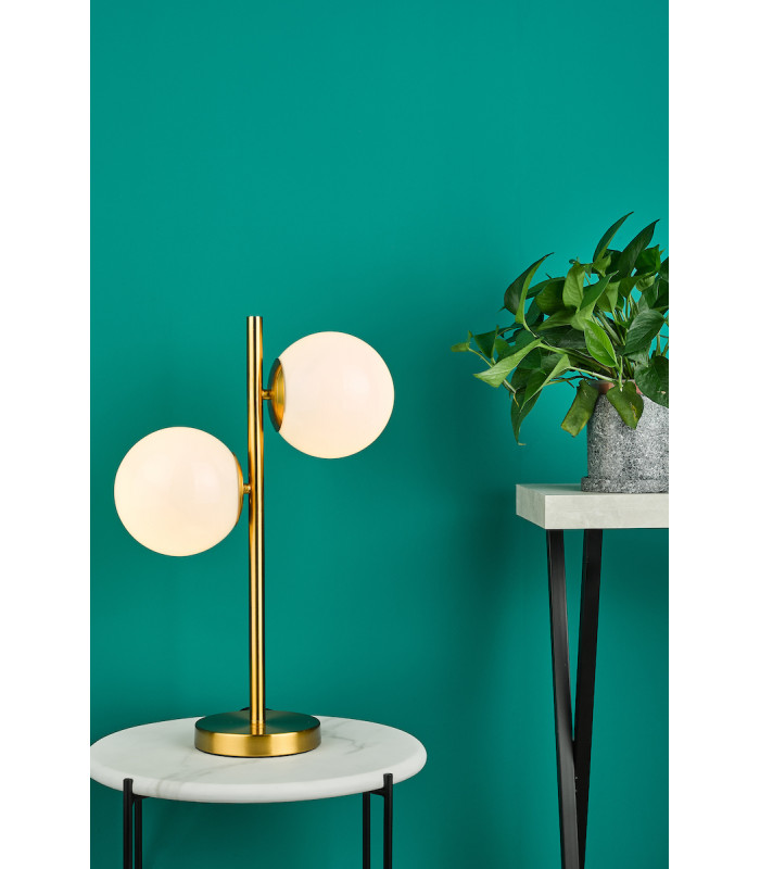 Globe Table Lamp 2 Light Natural Brass Opal Glass-6