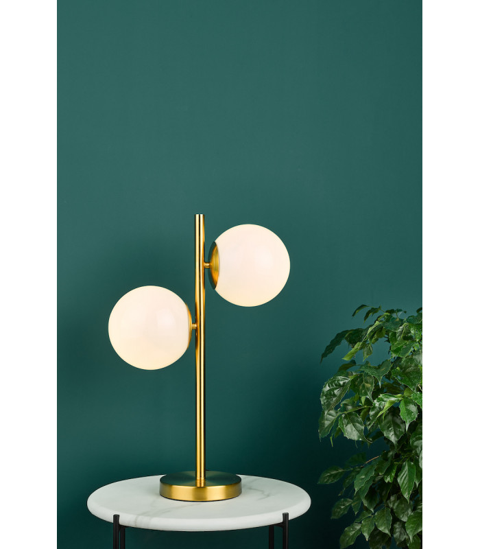 Globe Table Lamp 2 Light Natural Brass Opal Glass-7