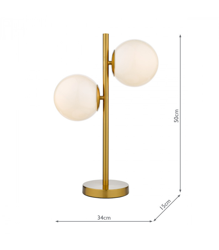 Globe Table Lamp 2 Light Natural Brass Opal Glass