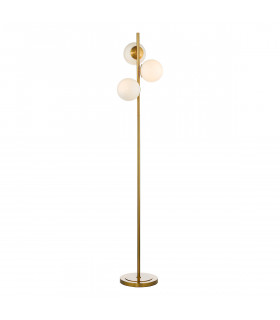 Globe Floor Lamp 3 Light Natural Brass Opal Glass-1