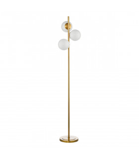 Globe Floor Lamp 3 Light Natural Brass Opal Glass-2
