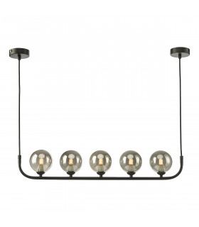 5 Light Bar Modern Pendant Matt Black With Smoked Glass-1