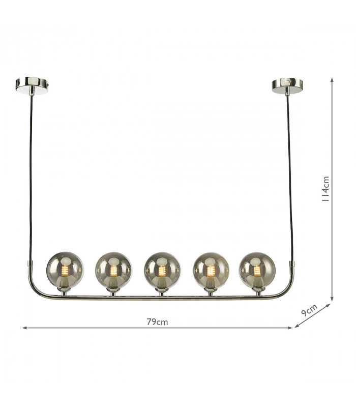 5 Light Bar Modern Pendant Polished Chrome Smoked Glass-5