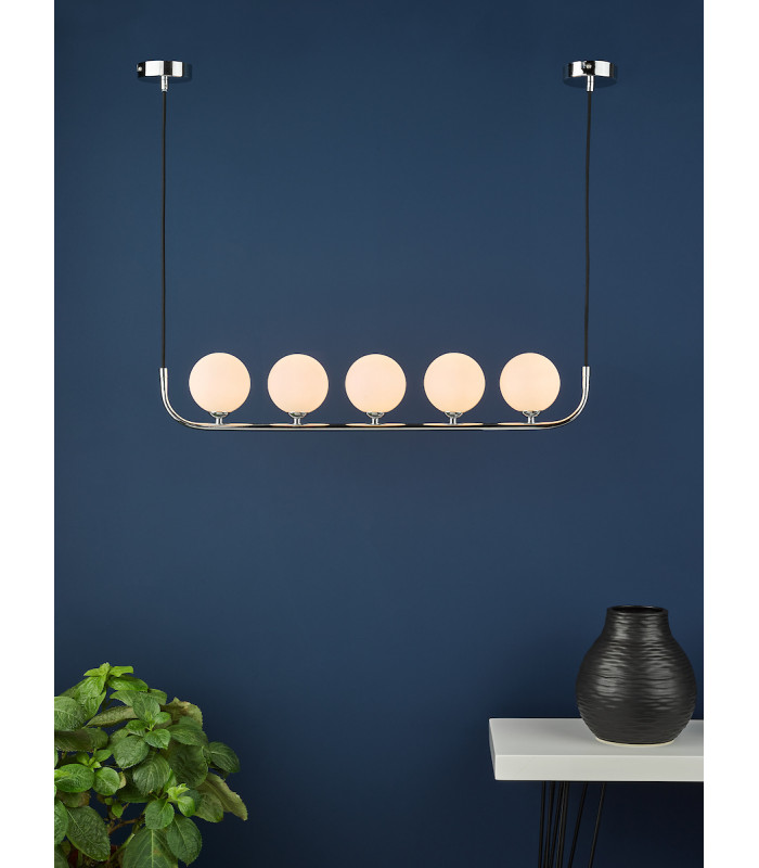 5 Light Bar Modern Pendant Polished Chrome Opal Glass-4