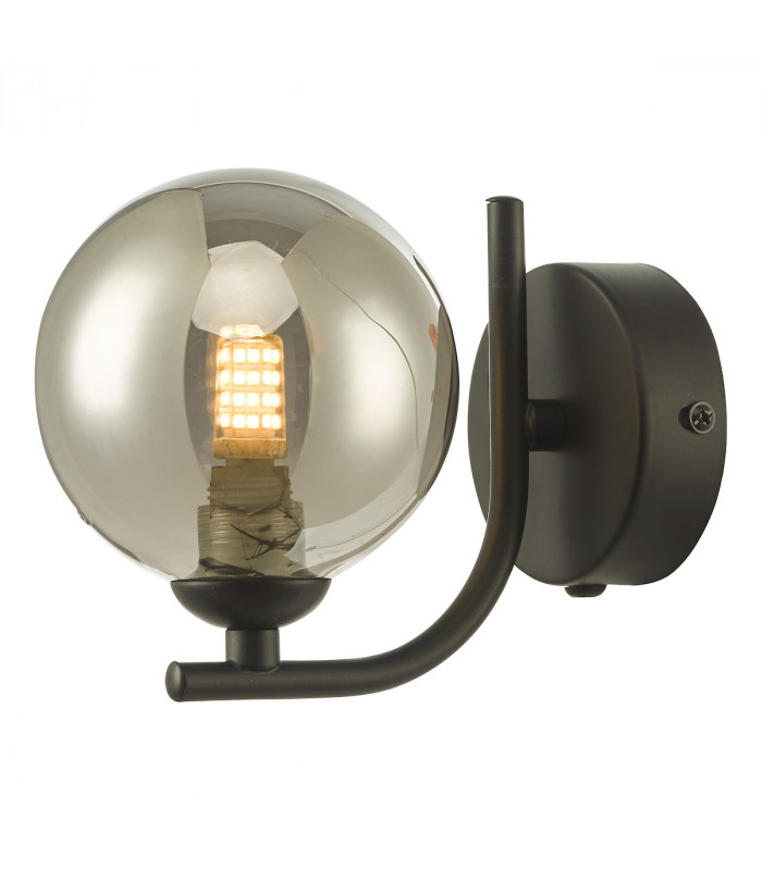 Wall Light Matt Black Smoked Glass Globe-1