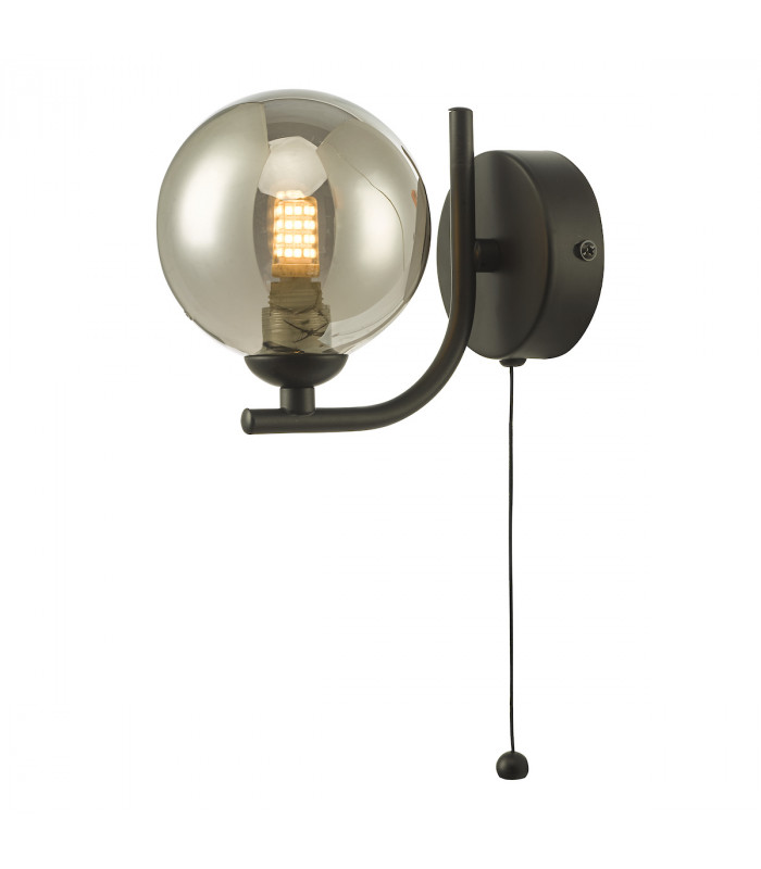 Wall Light Matt Black Smoked Glass Globe-3