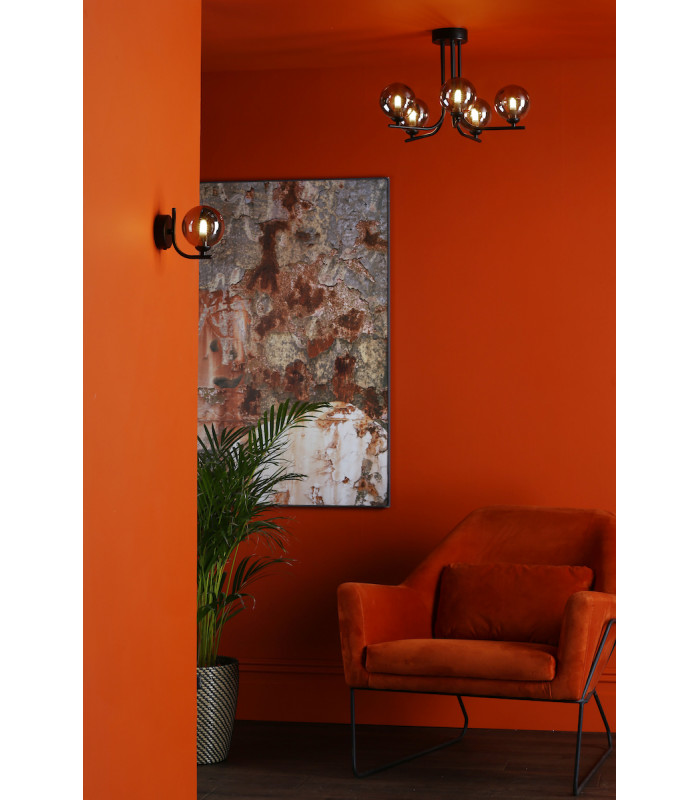 Wall Light Matt Black Smoked Glass Globe-4