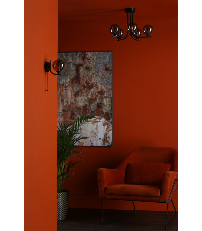 Wall Light Matt Black Smoked Glass Globe-5