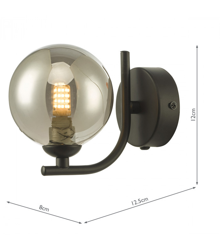 Wall Light Matt Black Smoked Glass Globe-6