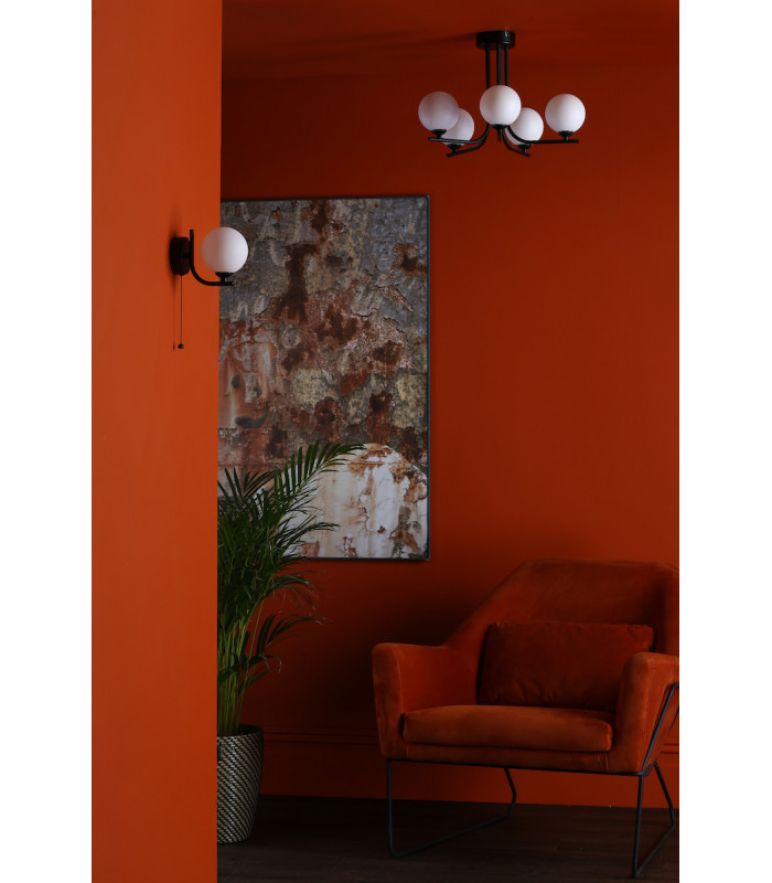 Wall Light Matt Black Opal Glass Globe-5