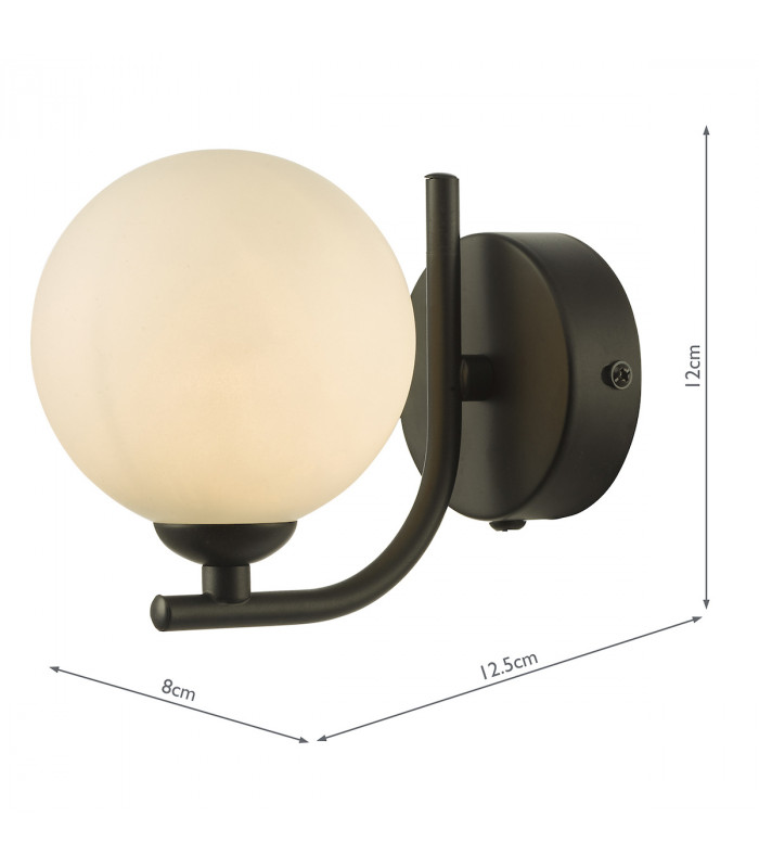 Wall Light Matt Black Opal Glass Globe-6