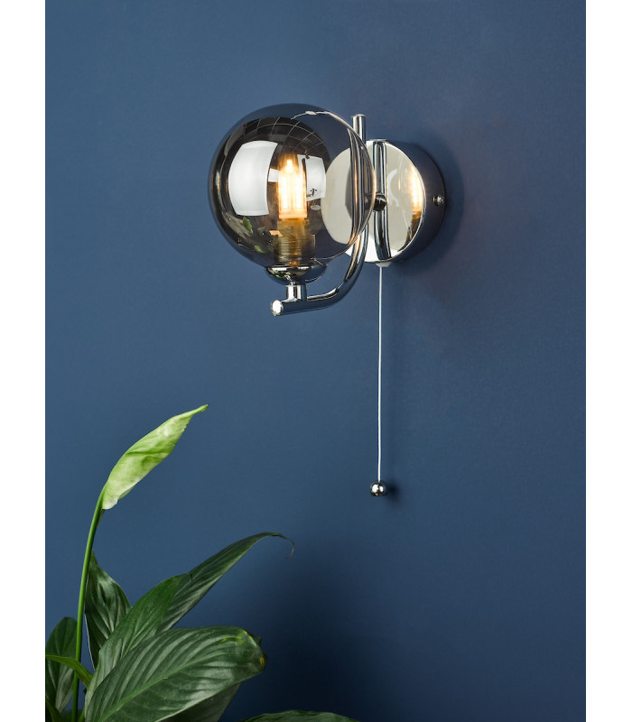 Wall Light Polished Chrome Smoked Glass Globe-4