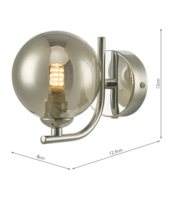 Wall Light Polished Chrome Smoked Glass Globe-5