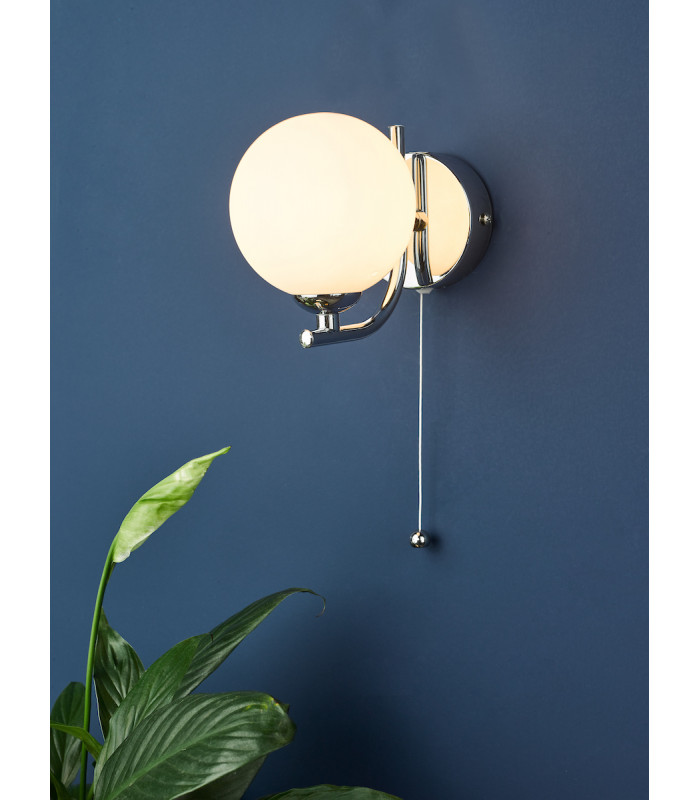 Wall Light Polished Chrome Opal Glass Globe-4