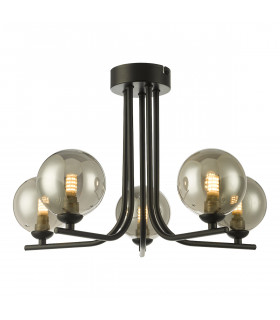 5 Light Semi Flush Ceiling Light Matt Black Smoked Glass-1