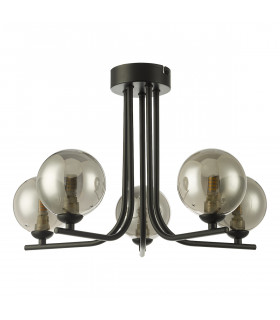 5 Light Semi Flush Ceiling Light Matt Black Smoked Glass-2