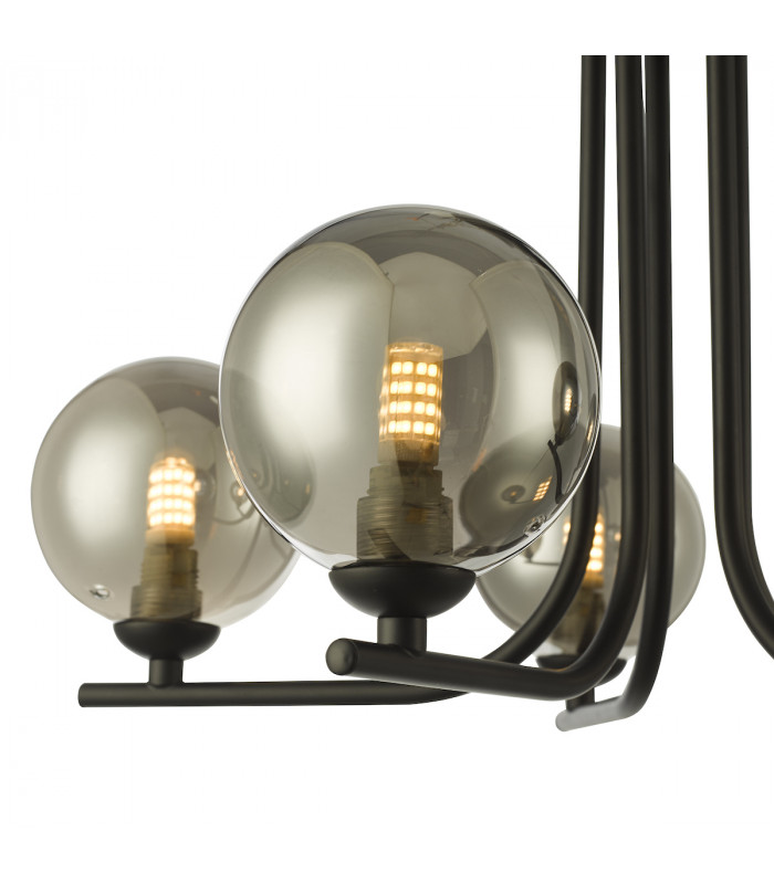 5 Light Semi Flush Ceiling Light Matt Black Smoked Glass-3