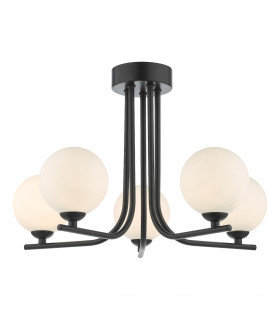 5 Light Semi Flush Ceiling Light Matt Black Opal Glass-1