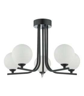 5 Light Semi Flush Ceiling Light Matt Black Opal Glass-2