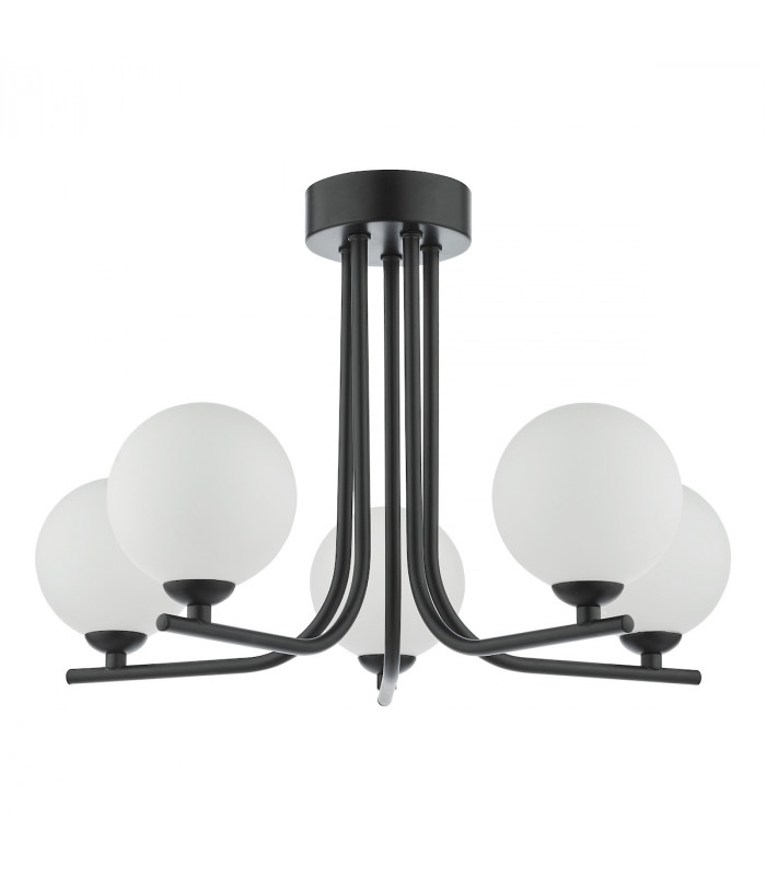 5 Light Semi Flush Ceiling Light Matt Black Opal Glass-2