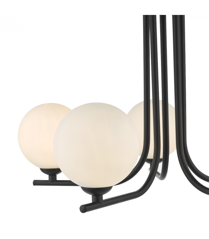 5 Light Semi Flush Ceiling Light Matt Black Opal Glass-3