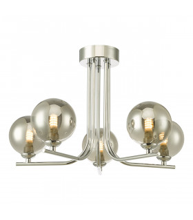 5 Light Semi Flush Ceiling Light Polished Chrome Smoked Glass-1