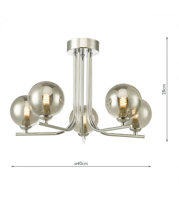 5 Light Semi Flush Ceiling Light Polished Chrome Smoked Glass-5