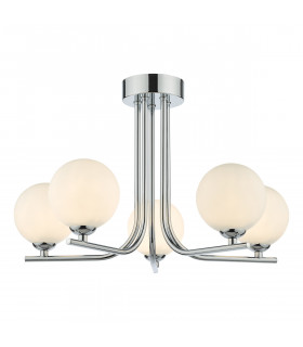 5 Light Semi Flush Ceiling Light Polished Chrome Opal Glass-1