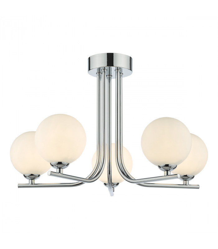 5 Light Semi Flush Ceiling Light Polished Chrome Opal Glass-1