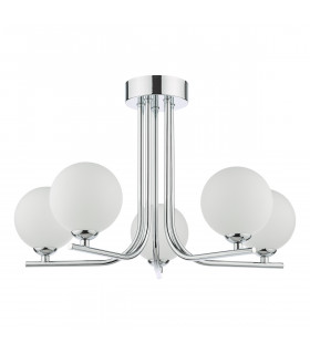 5 Light Semi Flush Ceiling Light Polished Chrome Opal Glass-2