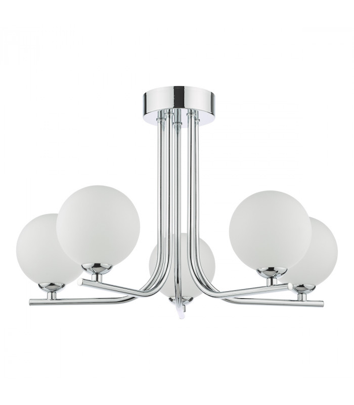 5 Light Semi Flush Ceiling Light Polished Chrome Opal Glass-2