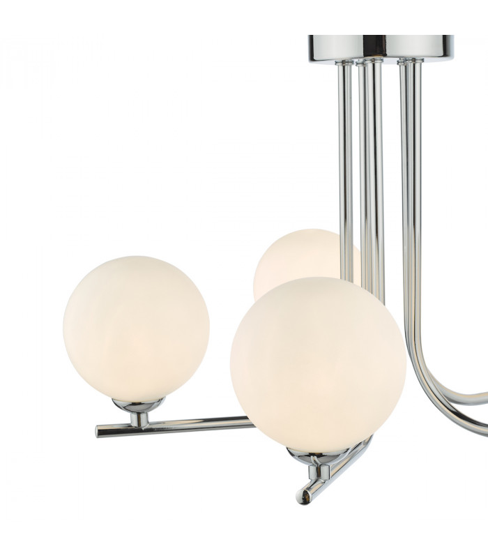 5 Light Semi Flush Ceiling Light Polished Chrome Opal Glass-3