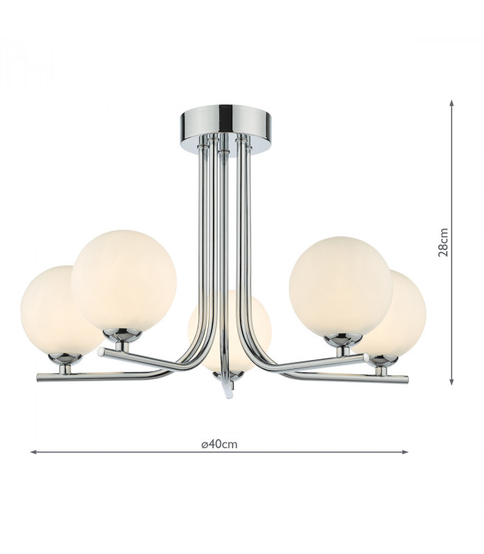 5 Light Semi Flush Ceiling Light Polished Chrome Opal Glass-5
