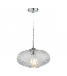Single Pendant Ceiling Light Polished Chrome Ribbed Glass-1