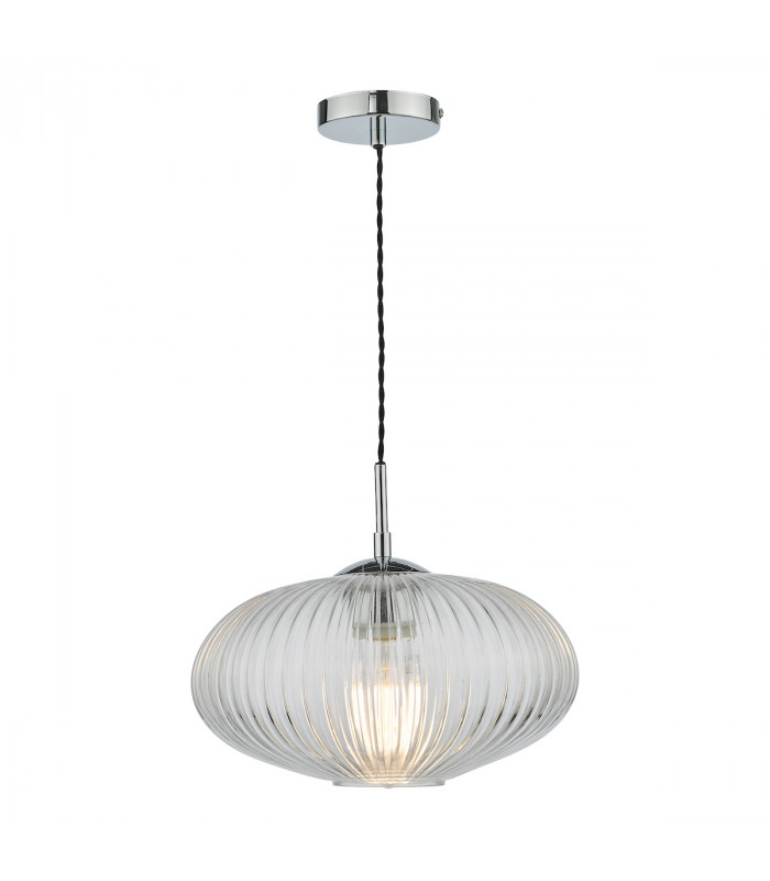 Single Pendant Ceiling Light Polished Chrome Ribbed Glass-1