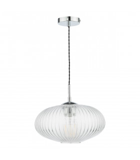 Single Pendant Ceiling Light Polished Chrome Ribbed Glass-2