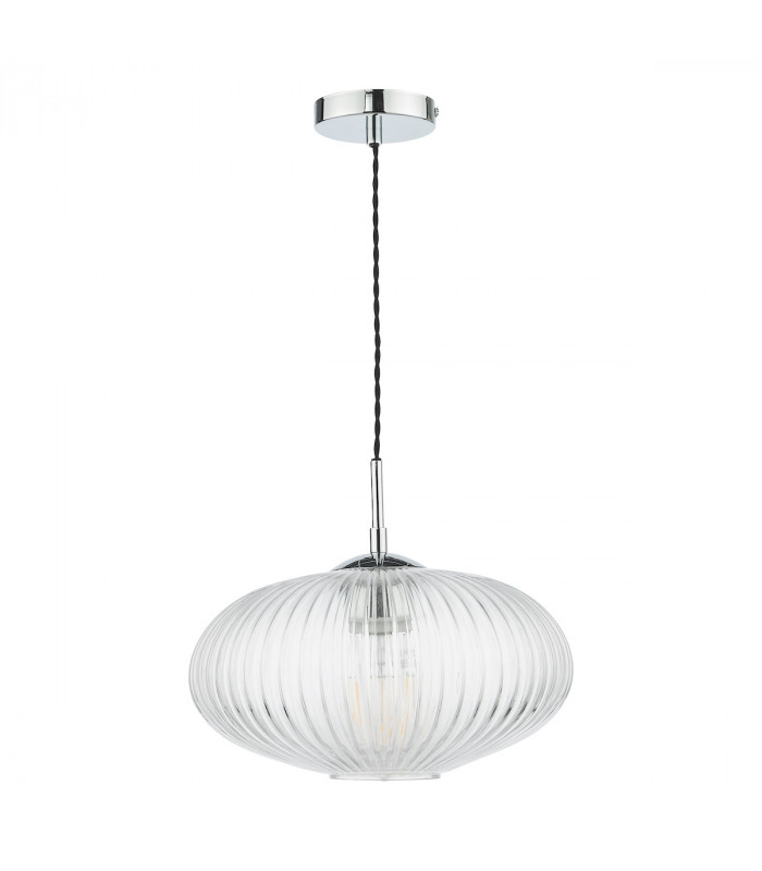 Single Pendant Ceiling Light Polished Chrome Ribbed Glass-2