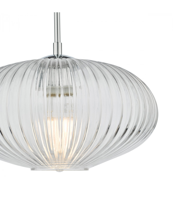 Single Pendant Ceiling Light Polished Chrome Ribbed Glass-3